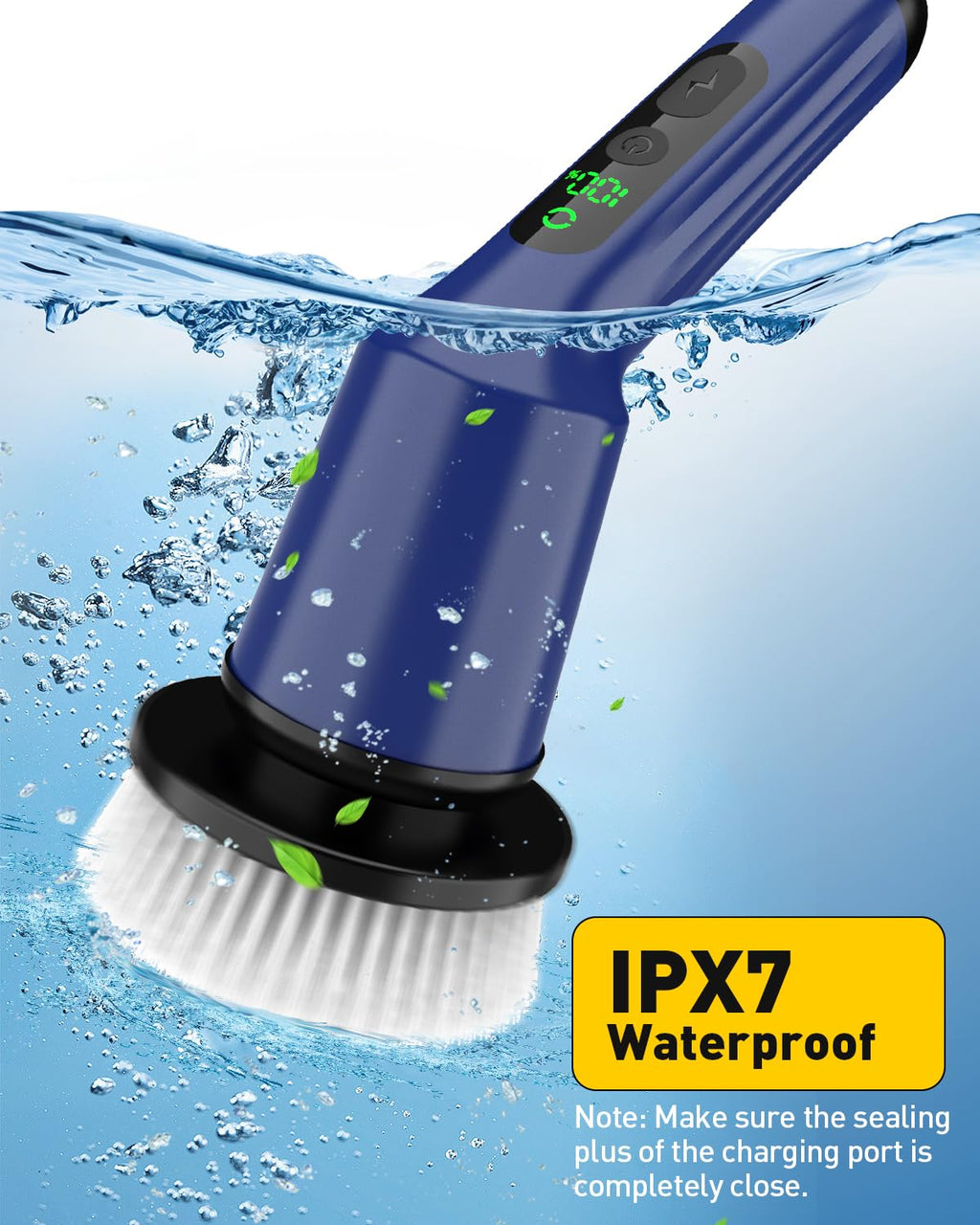Electric Spin Scrubber for Cleaning Bathroom, Shower Scrubber Cordless Cleaning Brush with IPX7 Waterproof & 2 Speed, 3 Brush Heads, Bathroom Cleaning Supplies for Shower Tub Kitchen Tile Toilet Navy
