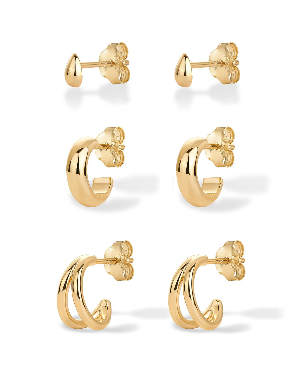 PAVOI Double Statement Huggie Earring Set, 925 Silver, Yellow Gold