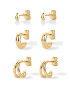 PAVOI Double Statement Huggie Earring Set, 925 Silver, Yellow Gold