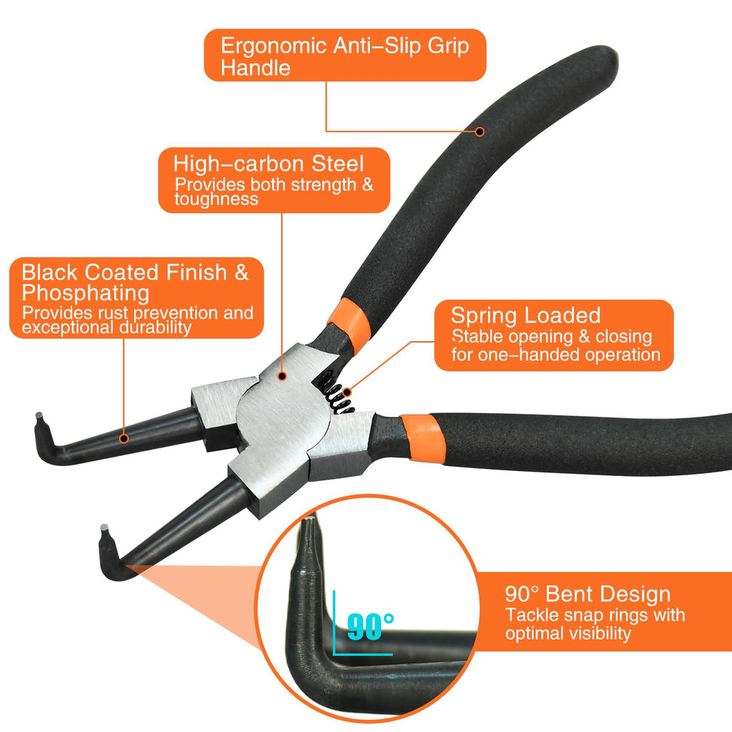 Small Tip Snap Ring Pliers Set, 4pcs 7" Internal/External Circlip Pliers Kit with Straight/Bent Jaw