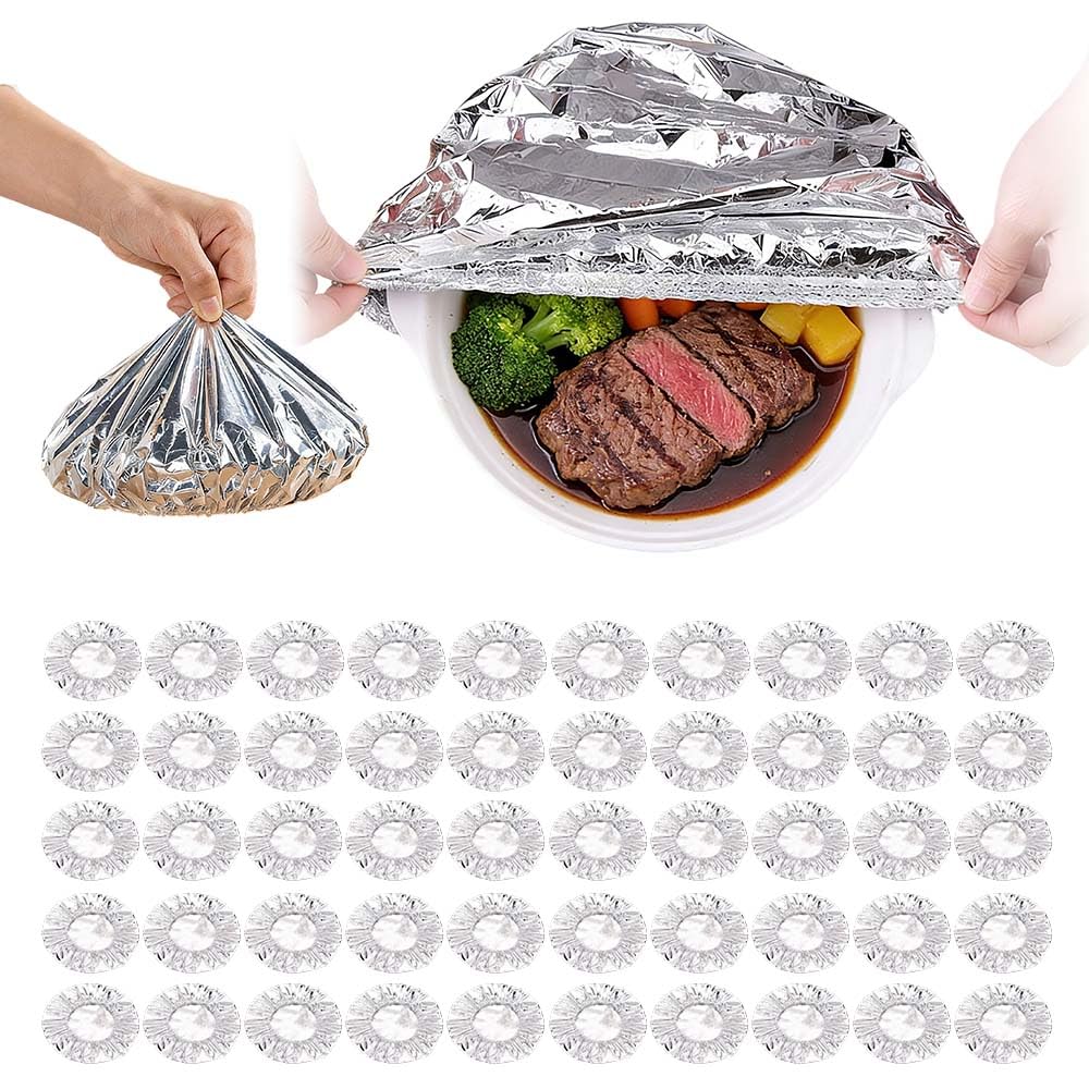 Reusable Aluminum Foil Food Covers, 2026 New Thickened Heat-Resistant Material with Continuous Warmth, Fresh Keeping Food Cover for Home Kitchen Meals Vegetables Fruits Leftovers (A-50Pcs)