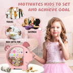 Summidate Pink Piggy Bank for Kids Girls,Large Wooden Pig Money Banks