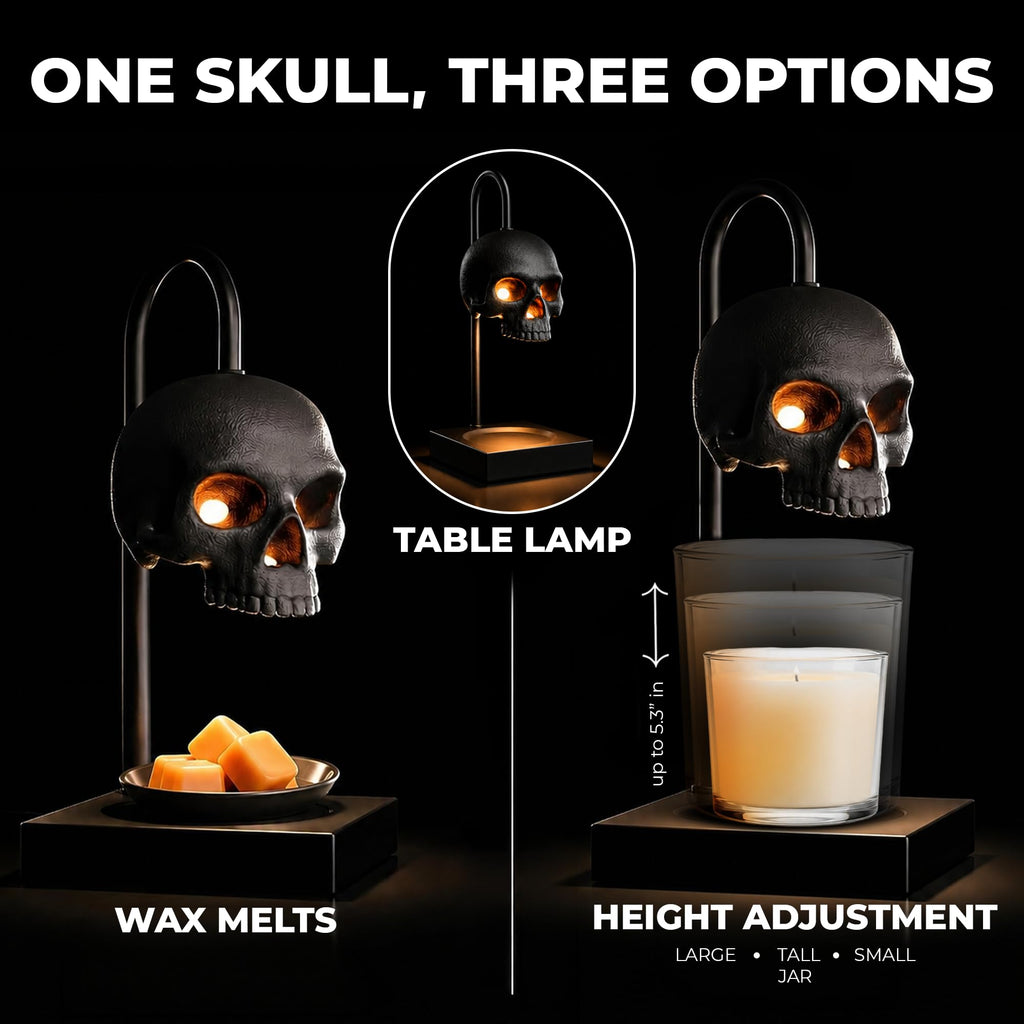 Nomnu Skull Candle Warmer Lamp, Black Spooky Gothic Decor w/Timer & Dimmer
