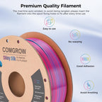 Comgrow Tri-Colors Silk PLA 3D Printer Filament, Rainbow PLA Filament 1.75mm, Dimensional Accuracy +/- 0.02 mm, 4KG Spool, Coextrusion 3D Filament with Shiny Silk