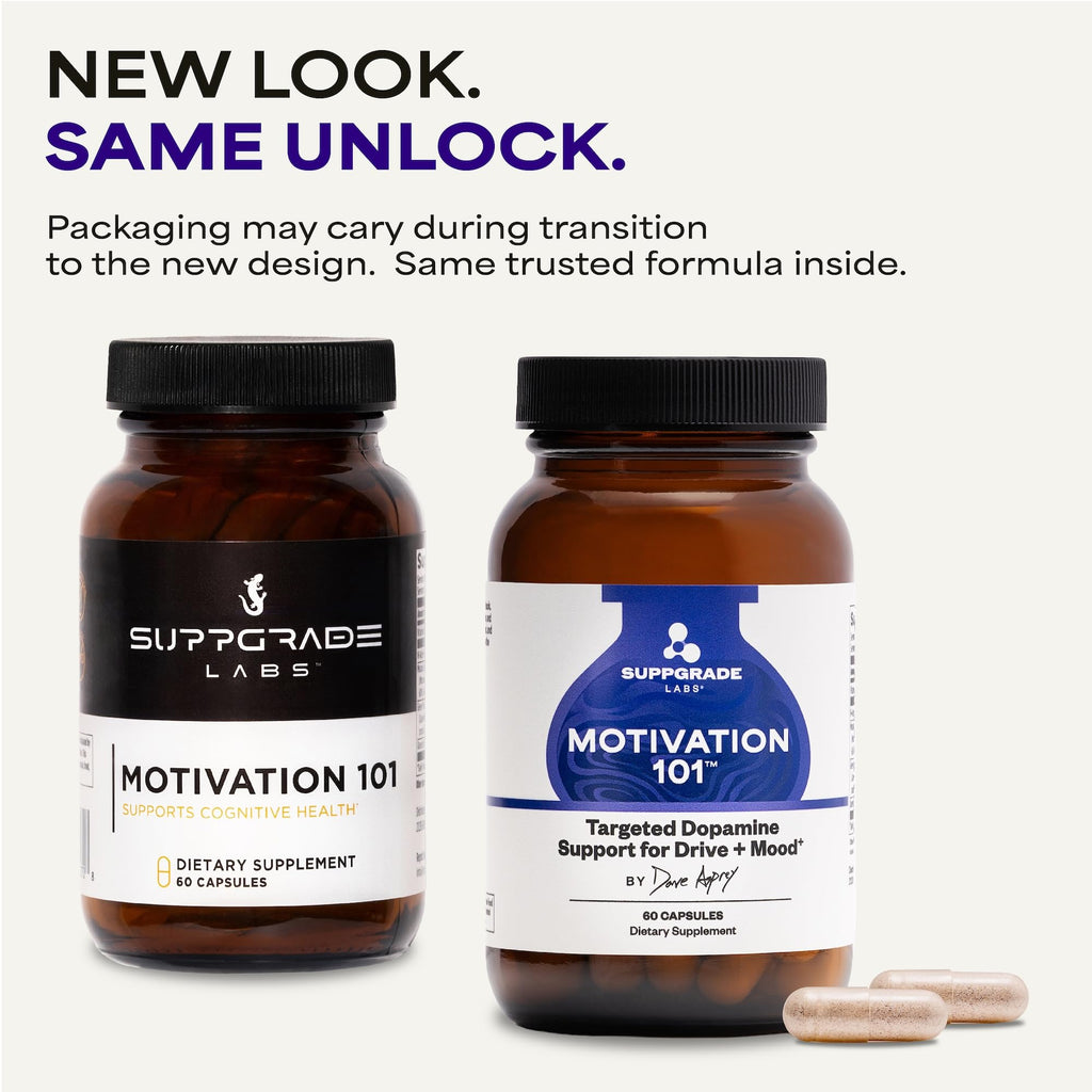 Suppgrade Labs Motivation 101 by Dave Asprey | Targeted Dopamine Support for Drive + Mood | Supports Focus, Memory, Learning, Balanced Moods, and Positive Mental Outlook | 30 Day Supply