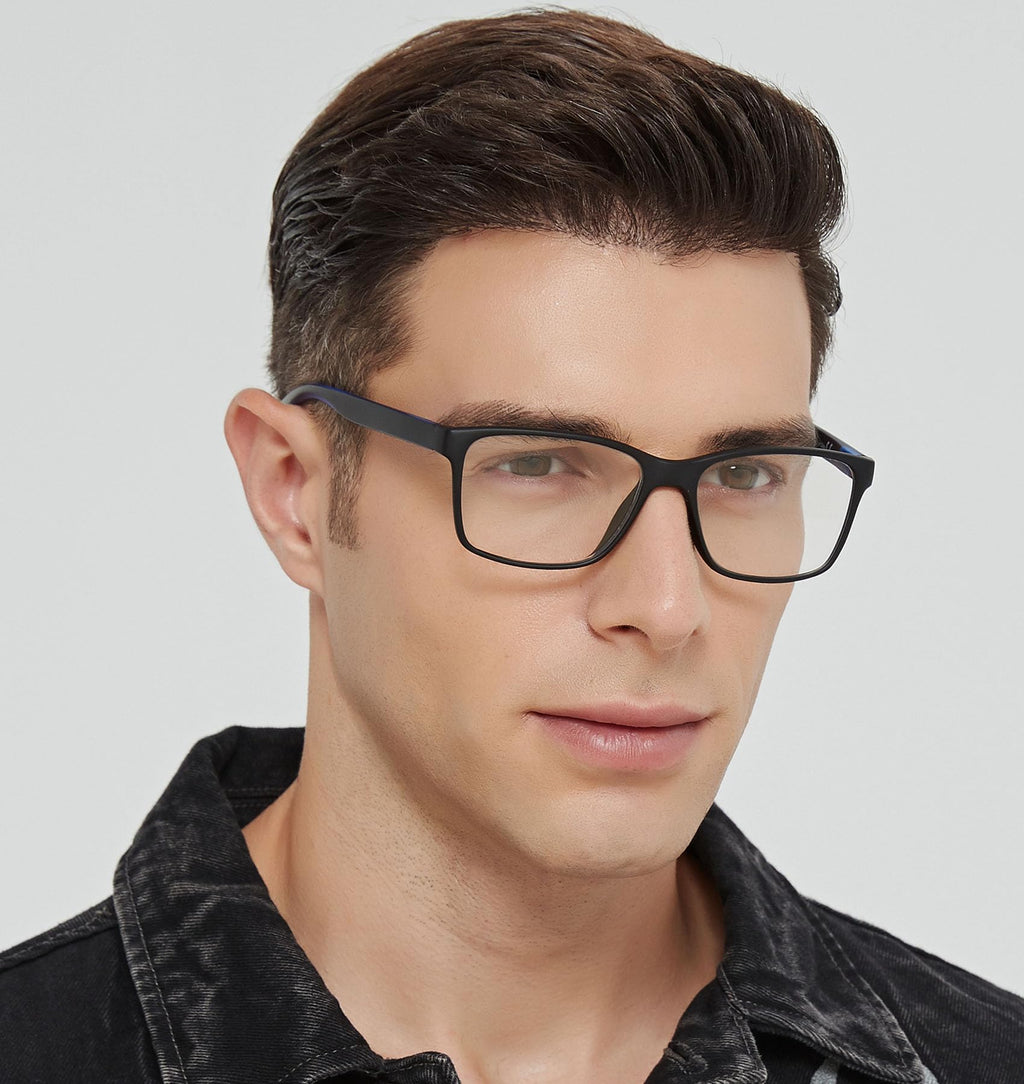JJWELL 3 Pack Reading Glasses for Men Blue Light Blocking with Spring Hinge, Anti Eyestrain/Dryness/UV Large Wide Square Readers for Men, Two Tone Computer Reader Glasses Eyeglass(1.0 Strength)