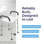Drive Medical Shower Chair with Back & Padded Arms - Adjustable Height Bath Seat for Safety & Comfort - Lightweight Aluminum Construction- 350 Lb Capacity - White