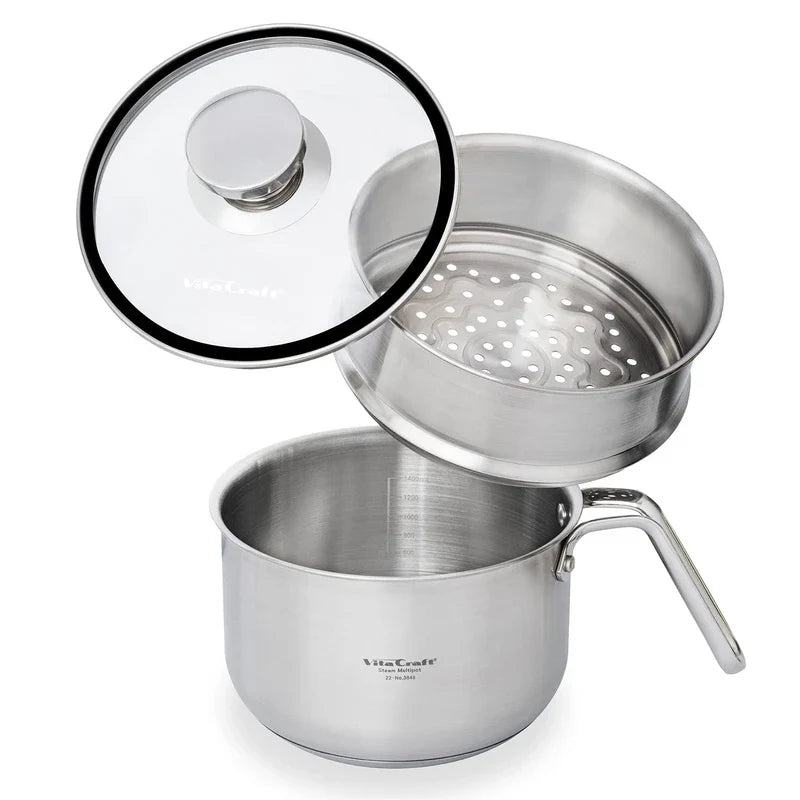 Vita Craft 3848 Vita Caft Steam Multi Pot, 3.7 gal (1.9 L) IH Gas Fire, 9 in 1 Steam Steam with Glass Lid, Time Saving, Memory Included, Gift, Milk Pan, Single Pan, Multi Pan