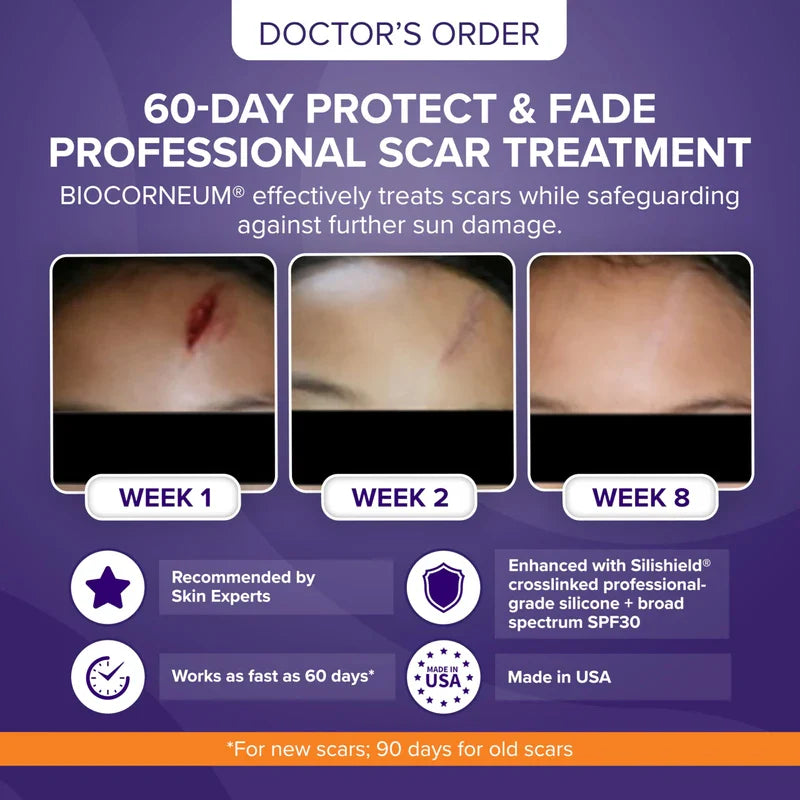 BIOCORNEUM Advanced Scar Treatment with Silishield? & SPF 30 50g C Made in the USA, Fast-Drying, Water-Resistant Silicone Scar Gel - Surgeon Recommended for New & Old Scars - Suitable for Children Over 6 Months