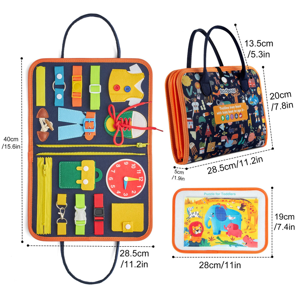 Freebear Busy Board Toddler Travel Toys Sensory Toys for Toddlers 1 2 3 4, Montessori Learning Toys for Toddlers Activities Board, Educational Toys for 3 4 Year Old Boys Girls Gift, Deluxe Classic