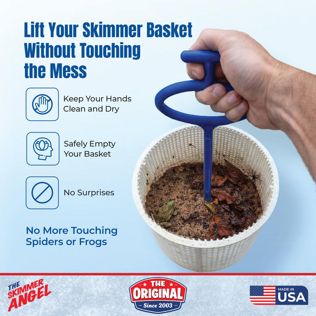 Skimmer Angel Pool Skimmer Basket Handle & Lifter | Lift Your Basket Without Touching the Mess | Fits Any Standard Skimmer Basket | Made in USA