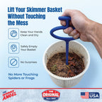 Skimmer Angel Pool Skimmer Basket Handle & Lifter | Lift Your Basket Without Touching the Mess | Fits Any Standard Skimmer Basket | Made in USA