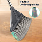 Broom and Dustpan Set for Home with 52 Inch Long Angled Handle - Stand Up Dustpan No Warping Metal Edge, Ergonomic Sweeping, 4 Layer Bristles and Hair Cleaning Teeth for Kitchen Office