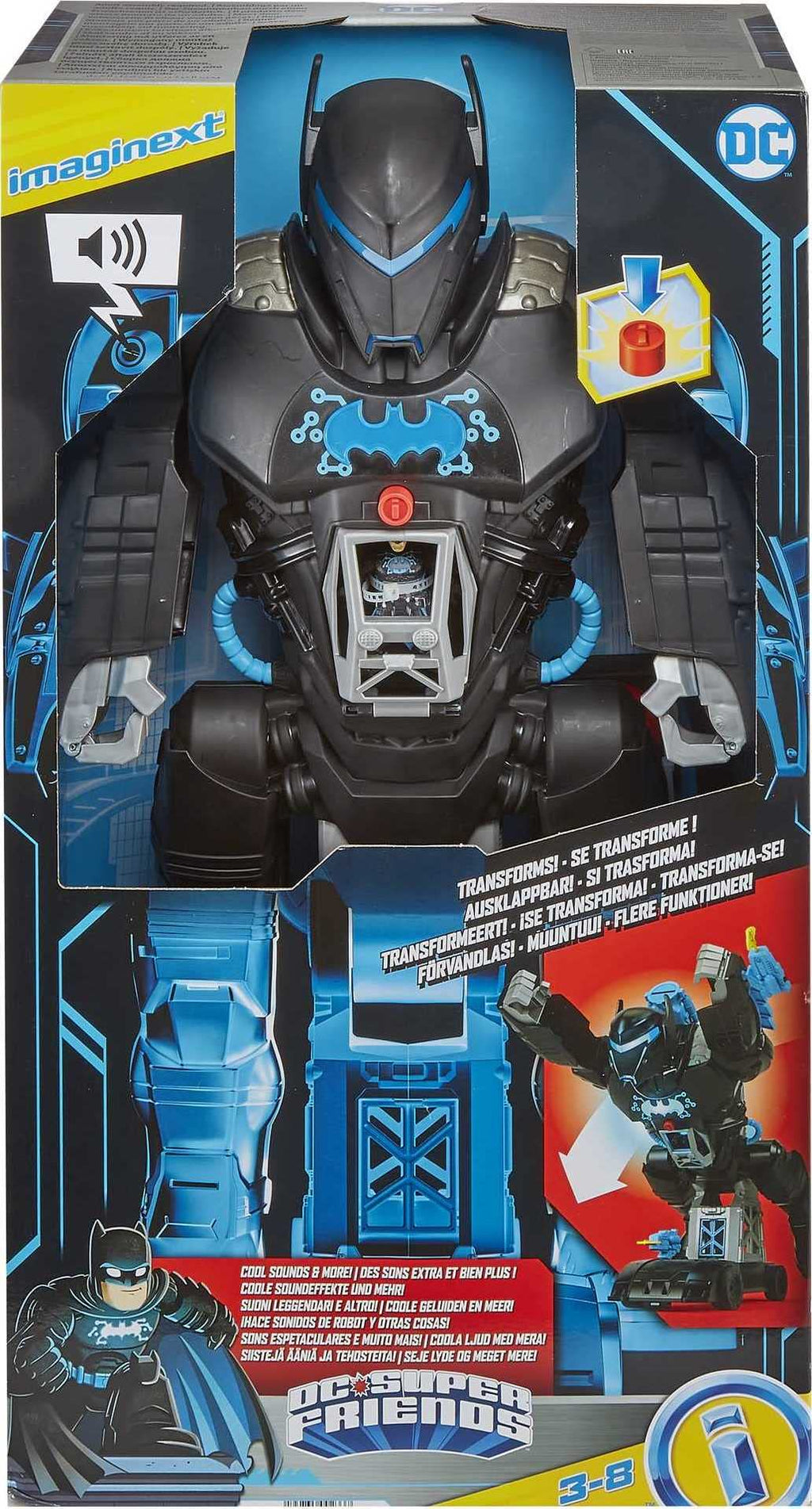 Fisher Price Imaginext DC Super Friends Batman Playset Bat-Tech Batbot 2-Ft-Tall Robot with Lights Sounds & 11 Play Pieces for Ages 3+ Years, GWT23