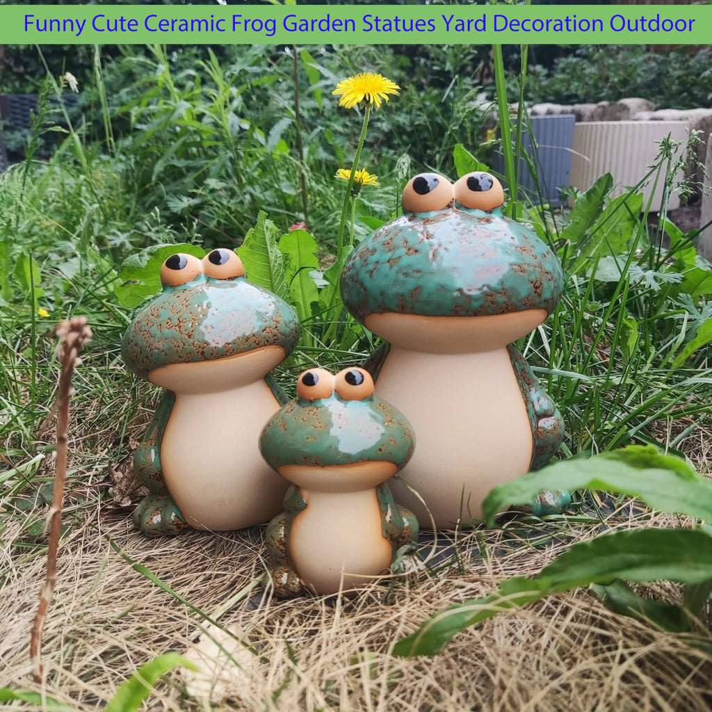 DIY Hub Ceramic Frog Garden Decor Set of 3 - Funny Cute Frog Lawn Ornaments, Outdoor Pond Patio Statues for Yard, Front Porch, Backyard Decor (Dad, Mom & Baby Frogs)