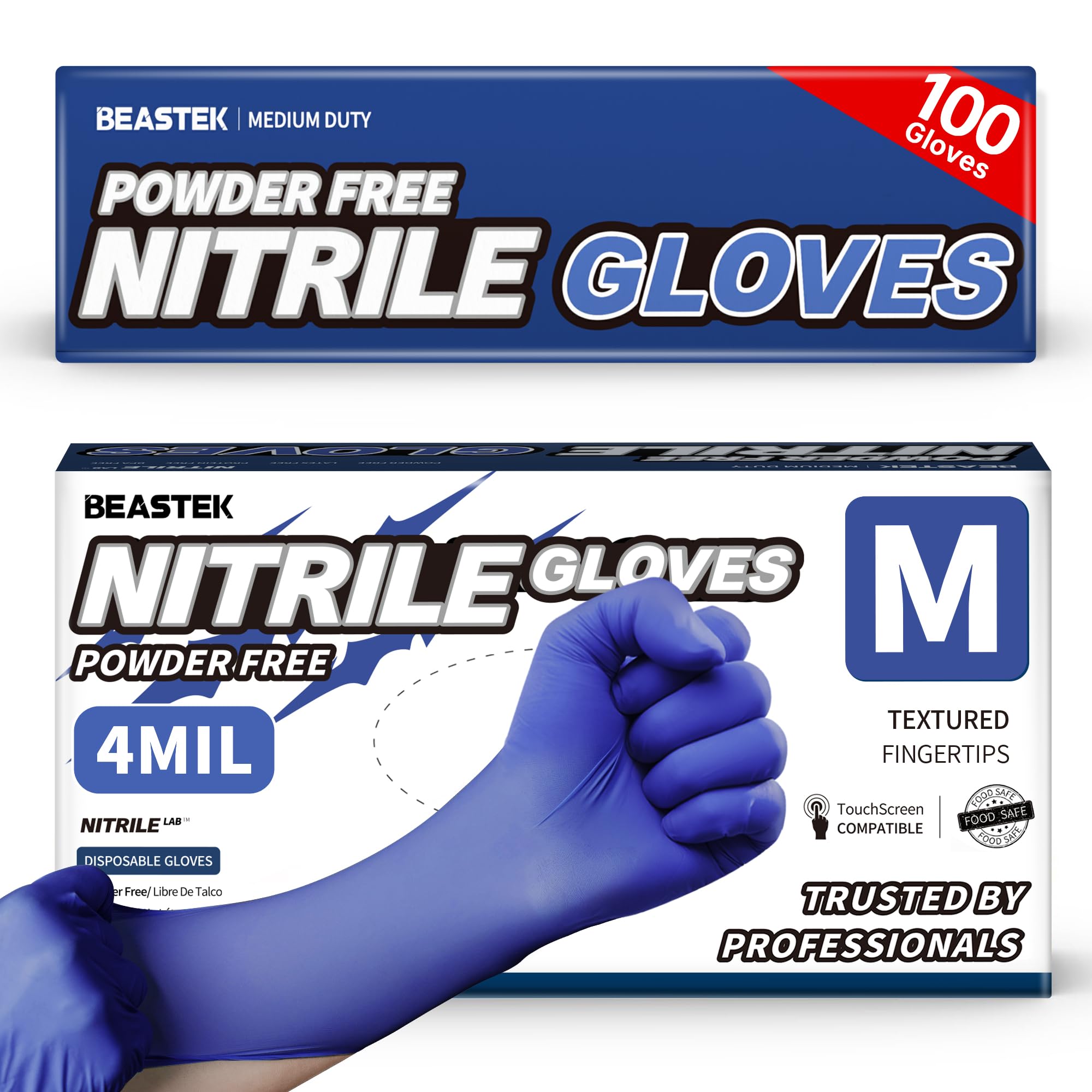 BEASTEK Nitrile Exam Gloves 4Mil Powder-Free Disposable Blue Violet 100Ct M