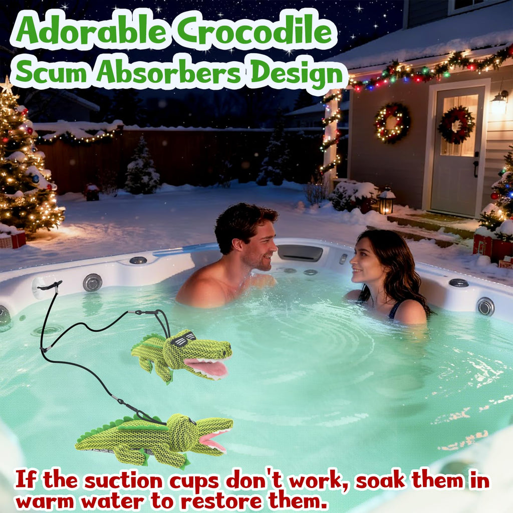 ZYIDBNG Crocodile Hot Tub Scum Absorber Reusable Washable Hot Tub Sponge Scum Absorber for Spa Hot Tub Oil Scum Absorber Hot Tub Accessories for Adults (2 Pack, Crocodile)