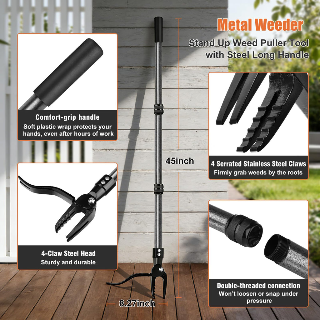 GOXAWEE Stand Up Weed Puller Tool with 45″ Long Handle, Manual Weeder Tool