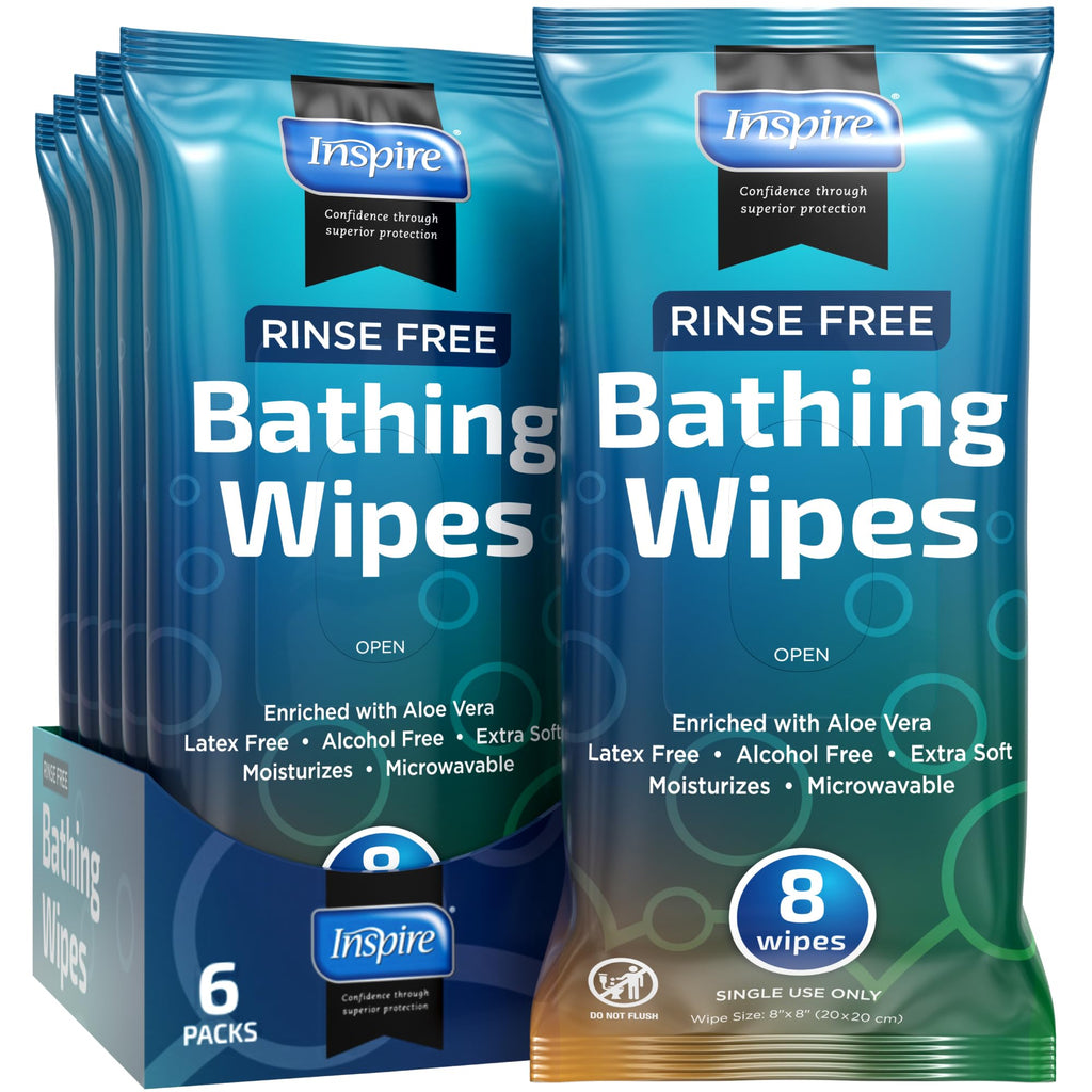 Body Wipes for adults bathing no rinse | Adult Wash Cloths Extra Large, Bathing Wipes for Incontinence, 8"x 8" In (48 count) | By Inspire