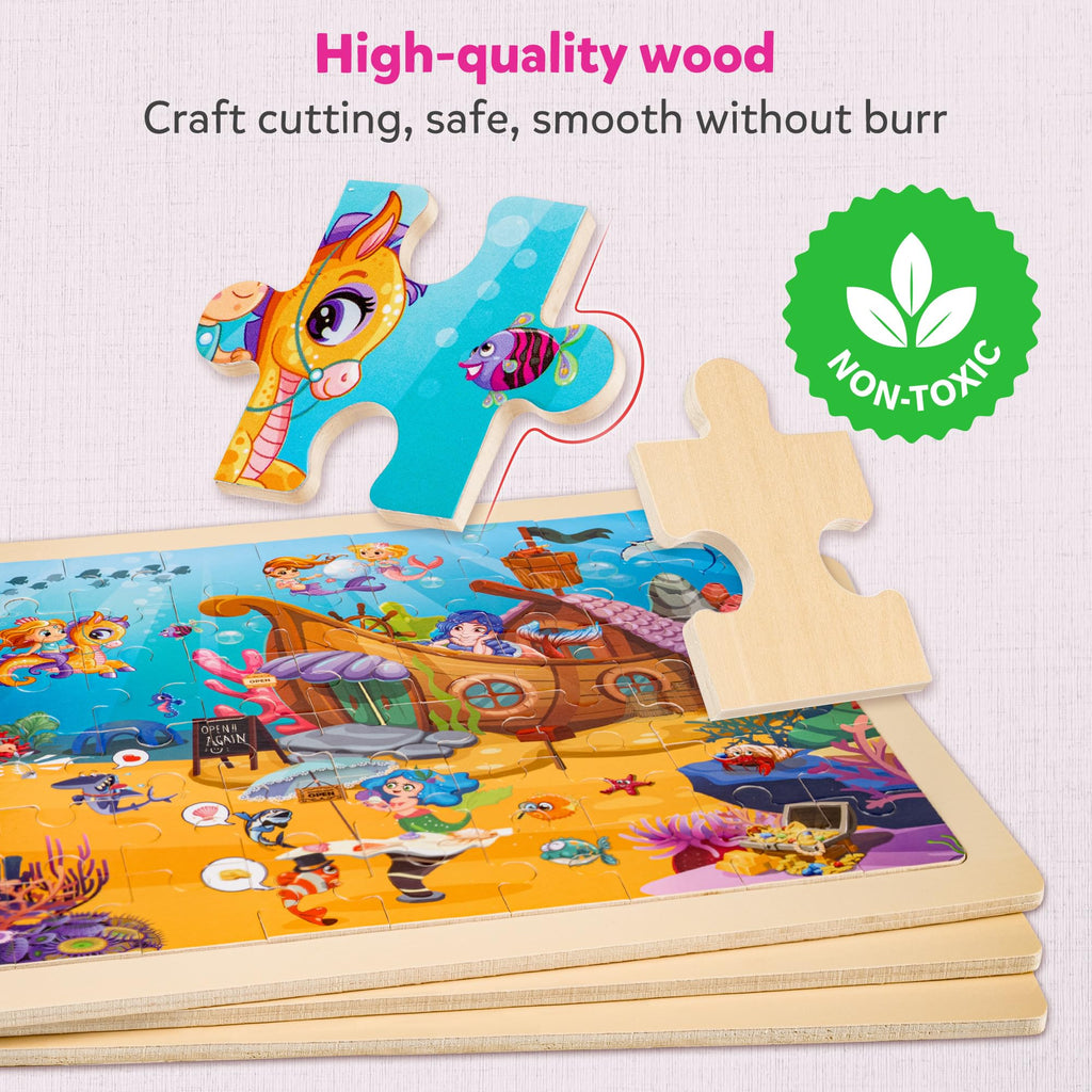 SYNARRY 6-Pack Large Wooden Unicorn Mermaid Princess Fairy Jigsaw Puzzle