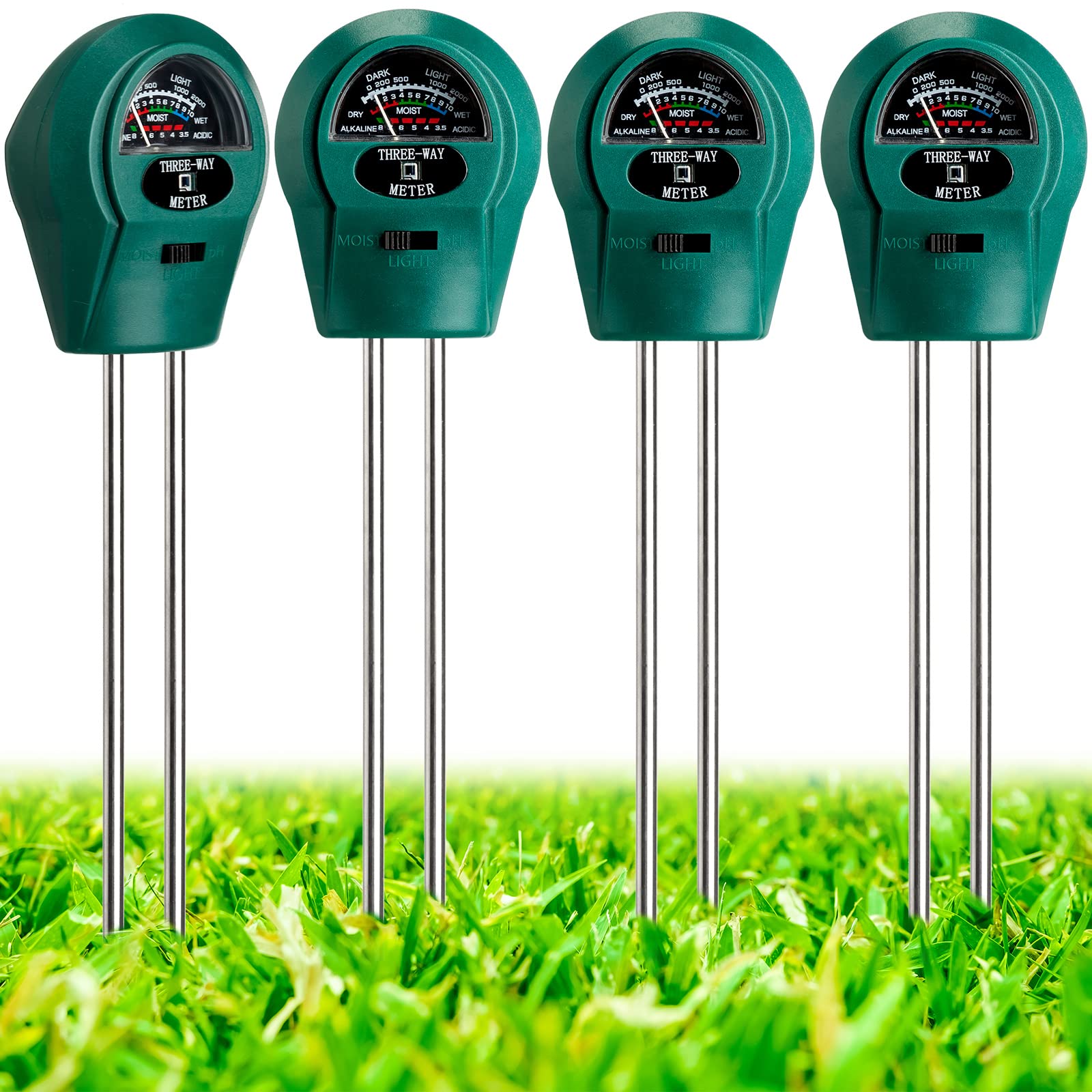 4 Pieces Plant Moisture Meter 3 in 1 Soil Moisture Meter for House Plants PH Tester Moisture Monitor for Gardening Indoor Outdoor Lawn Patio Farm Plants Care, No Battery Required (Green)