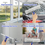 ITTAR Window Squeegee with 2 Sets Stainless Steel Pole, Squeegee Cleaning Tools with Microfiber Pads, 60"-72" Telescopic Window Washing Kit, Professional Squeegee Cleaner for Home Car Outside Glass