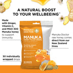 Manuka Doctor Cough Drops, Manuka Middles, 30 Drops (Pack of 4) Throat Lozenges Infused with Raw Manuka Honey, Vitamin C & Ginger for Immune Support, Helps Soothe Sore Throat