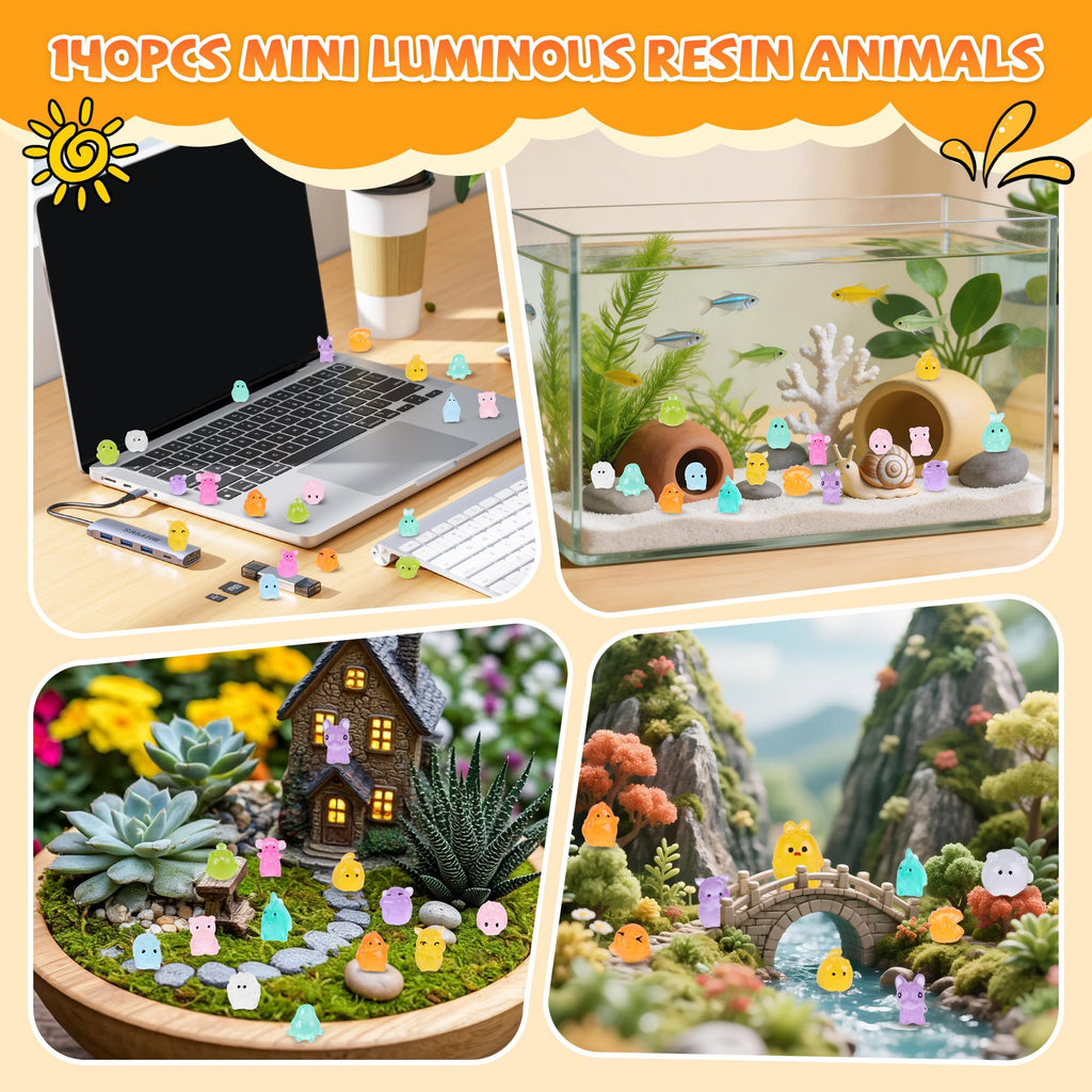 ShtNeeg 140 PCS Mini Resin Animals Blind Bags, Glow in the Dark Animal Resin Models, 50+ Animal Designs for Adults, Miniature Animals for Classroom, Fairy Garden, Dollhouse Decor, DIY Craft Decor