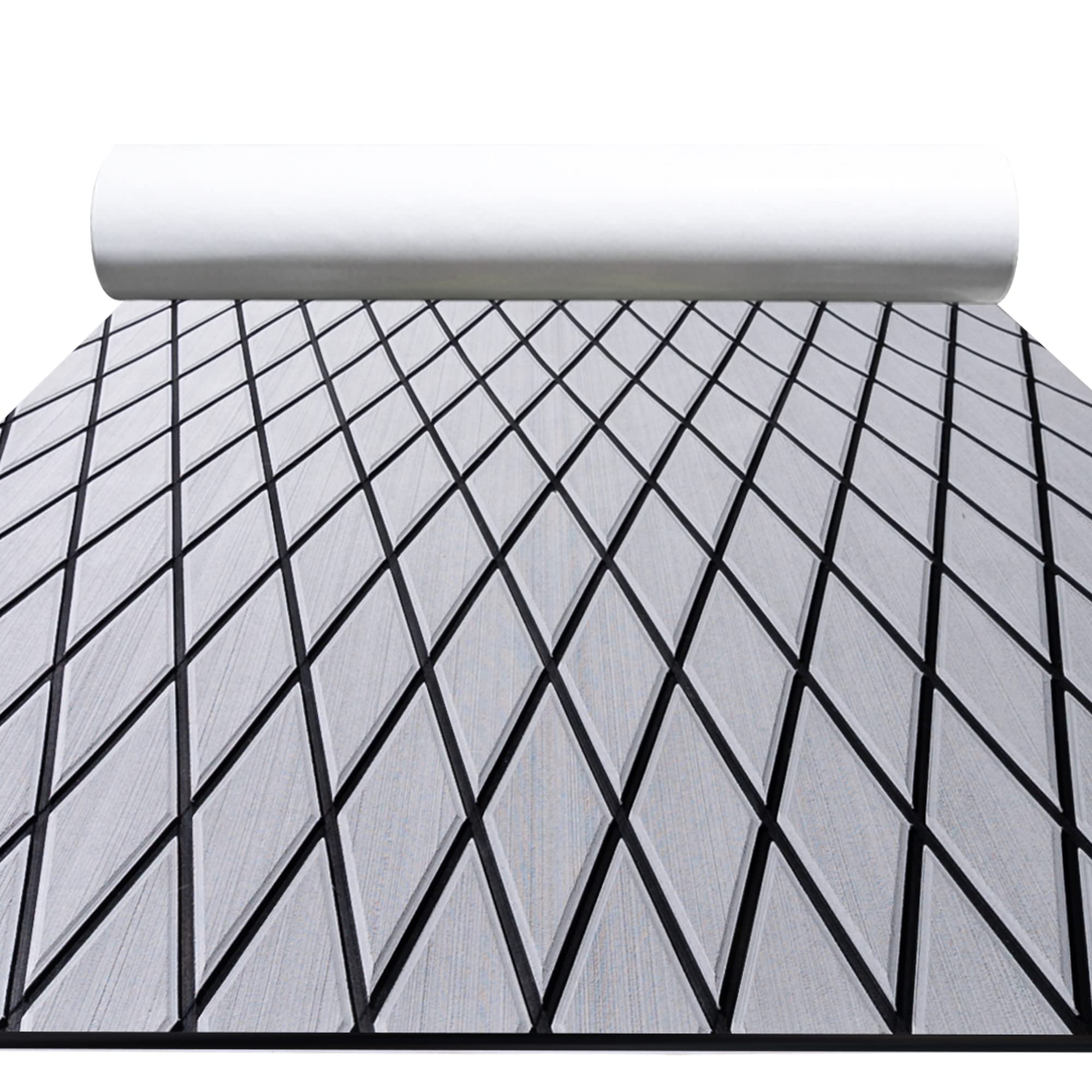 FOCEAN Boat Flooring EVA Foam Boat Decking Marine Mat Non-Slip Self-Adhesive Flooring Sheet for Motorboat Jon Boats Bass Boat Kayak RV Floor, 94.5''x 15.7'', Grey with Black Lines