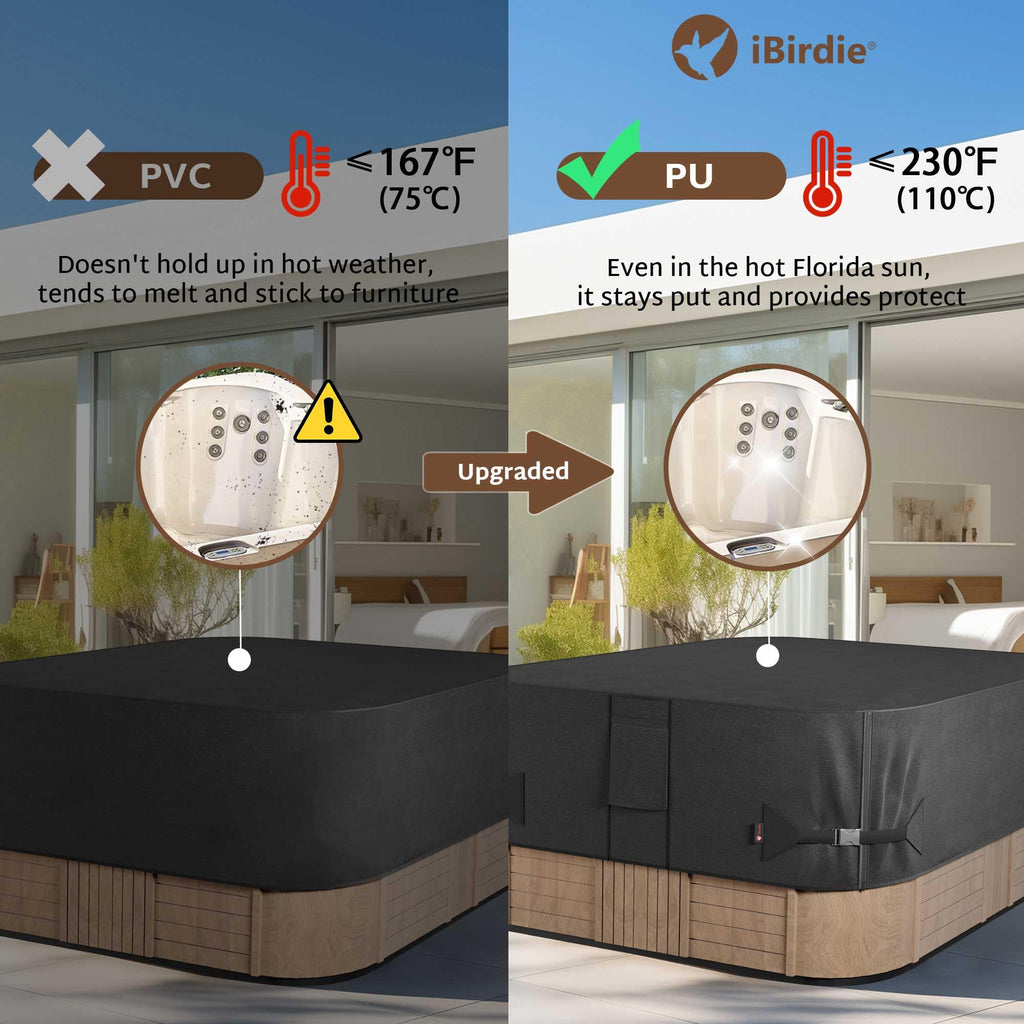 iBirdie Outdoor Waterproof Rectangular Hot Tub Cover 85 x 77 inch fit 84 x 76 or 83 x 75 or 82 x 74 SPA 600D Heavy Duty Rectangle Weatherproof Protectors Protective Cover Cap