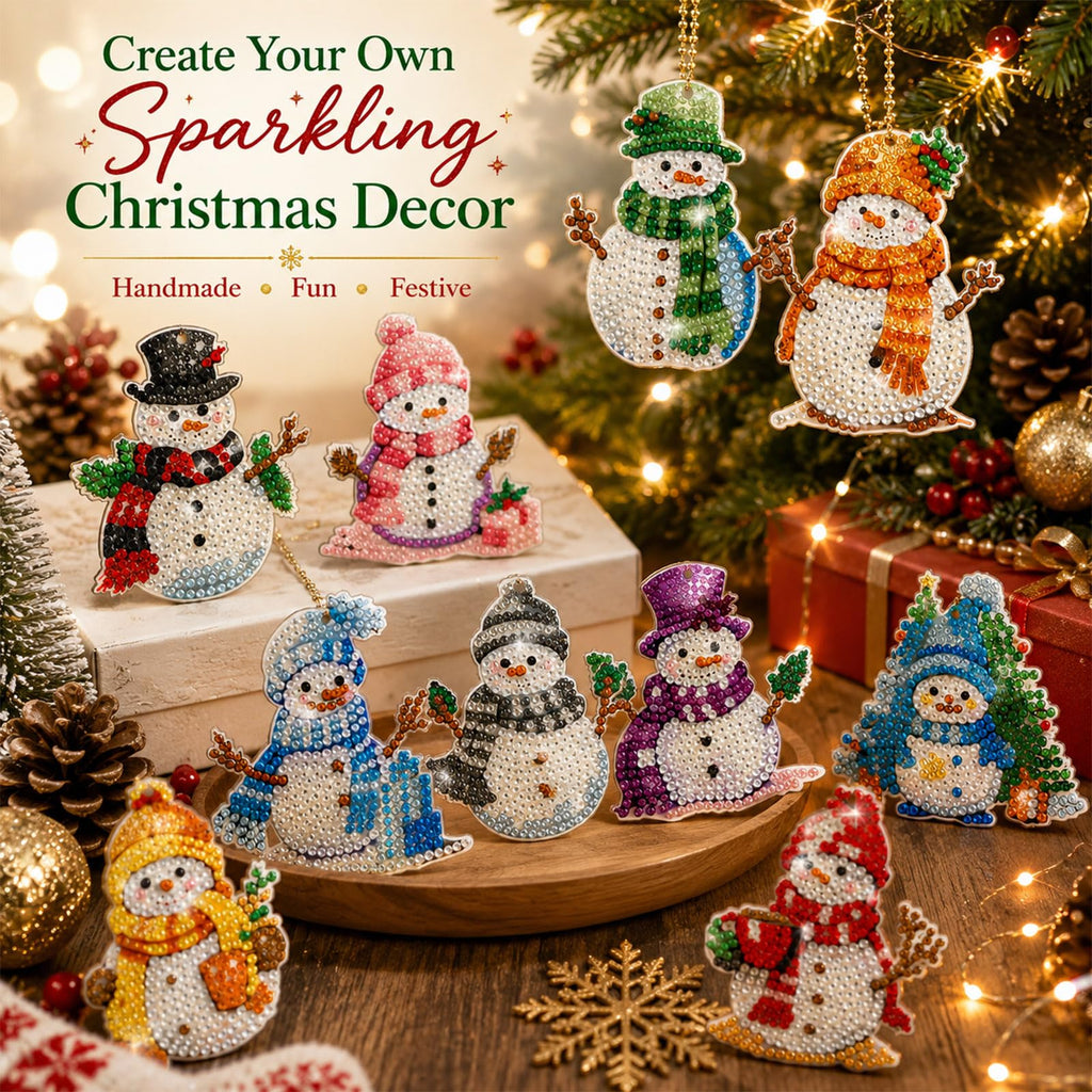 Ferraycle 12 Pcs Snowman Diamond Art Christmas Ornaments Kit, Multicolor
