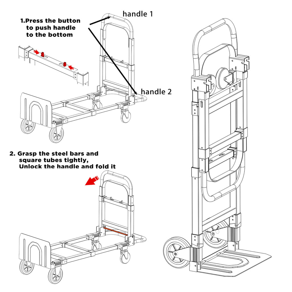 Suzhi Convertible Hand Truck Dolly Cart with Wheels Heavy Duty/with 4 Wheels / 500Lbs Load, 2 Straps for Furniture/Appliance/Carton/Warehouse/Office/no Need to Install, Easy to fold as Video