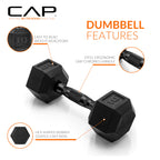 CAP Barbell 10 LB Rubber Coated Hex Dumbbell Hand Weight - Single | Black Handle