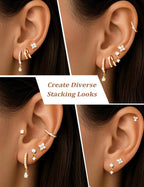 M MOOHAM Flat Back Earring Stacks for Women, Hypoallergenic 14k Real Gold Plated Hoop Stud Cartilage Earrings Stack Set Small Cute Helix Huggie Hoop Drop Earrings Trendy Jewelry Gifts for Women