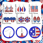 Landical 30 Pairs Glitter 4th of July Patriotic Earrings Bulk for Women Double Sided Print 250th Anniversary Independence Day Wooden Earring American Flag Red White Blue Jewelry Gift for Party