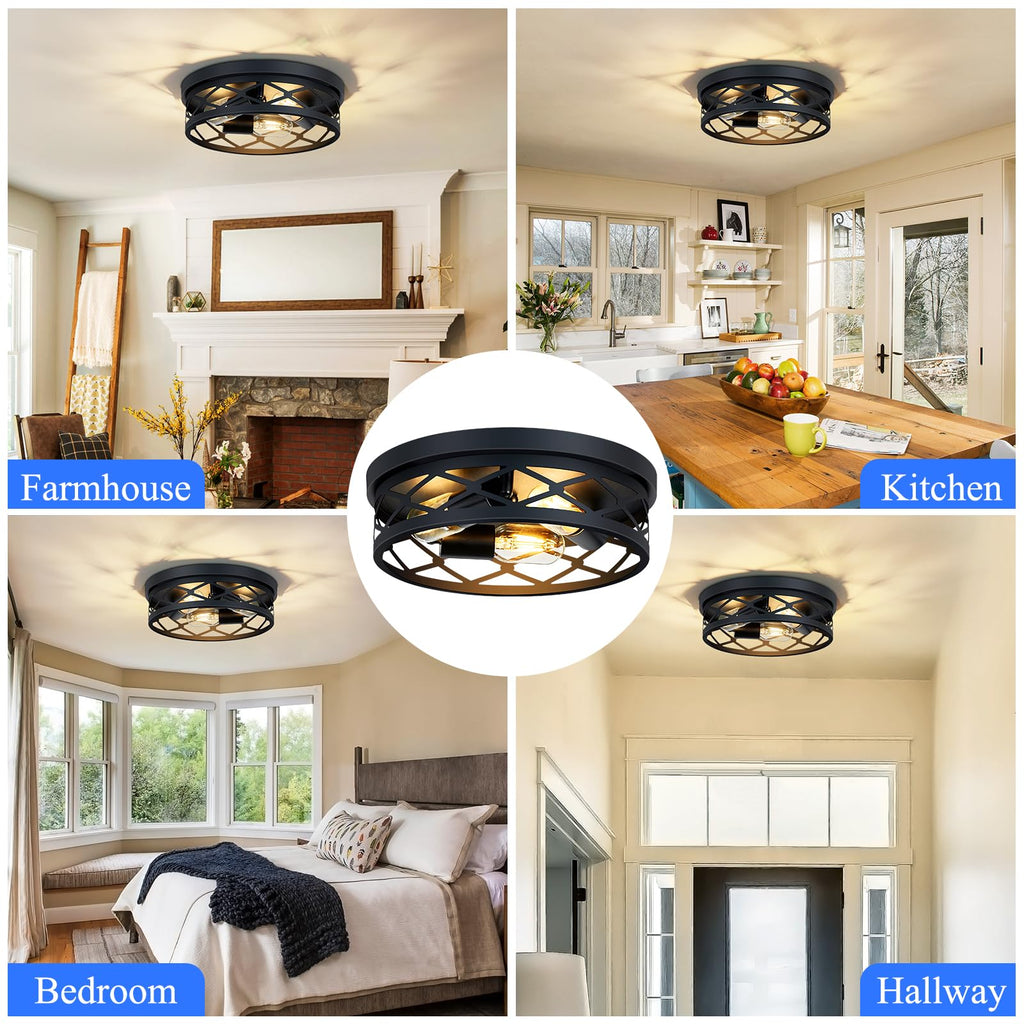 SKEJAO Flush Mount Ceiling Light Fixture, 3-Light Ceiling Light Fixture for Hallway, Black Hallway Light Fixtures Ceiling,Light Fixtures Ceiling Mount for Kitchen,Farmhouse,Hall (1 Pack)