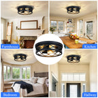 SKEJAO Flush Mount Ceiling Light Fixture, 3-Light Ceiling Light Fixture for Hallway, Black Hallway Light Fixtures Ceiling,Light Fixtures Ceiling Mount for Kitchen,Farmhouse,Hall (1 Pack)