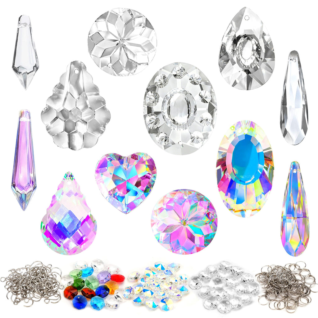 WASTROYAL 212pcs Crystal Suncatcher Kit, Glass Prisms for Chandelier Parts