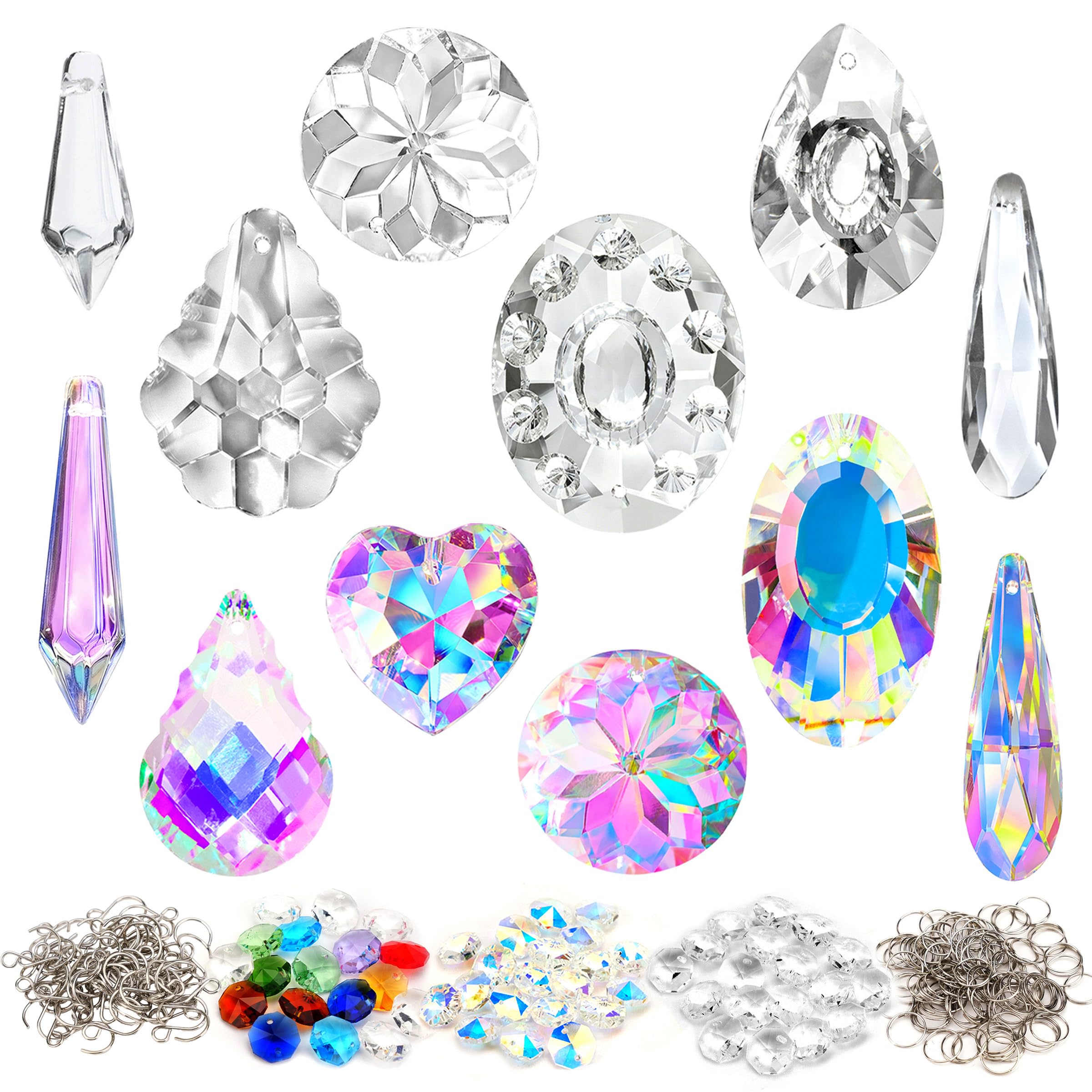 WASTROYAL 212pcs Crystal Suncatcher Kit, Glass Prisms for Chandelier Parts