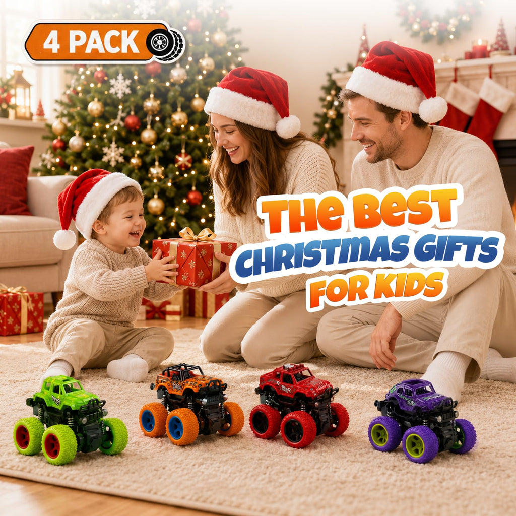 ANAOER 4 Pack Monster Trucks Toys for Boys 2 3 4 5 6 7 Year Old, Friction Powered Pull Back Car Toys for Toddlers Kids Ages 3-5 2-4 4-7, Best Birthday Christmas Party Gift for Boys and Toddlers