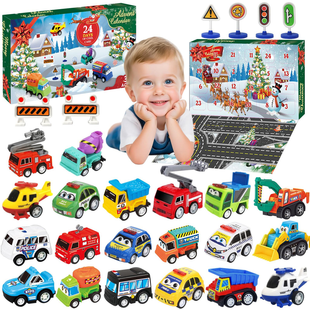 2026 Advent Calendar for Kids Boys, 24 Days Toy Cars with Scene Accessories