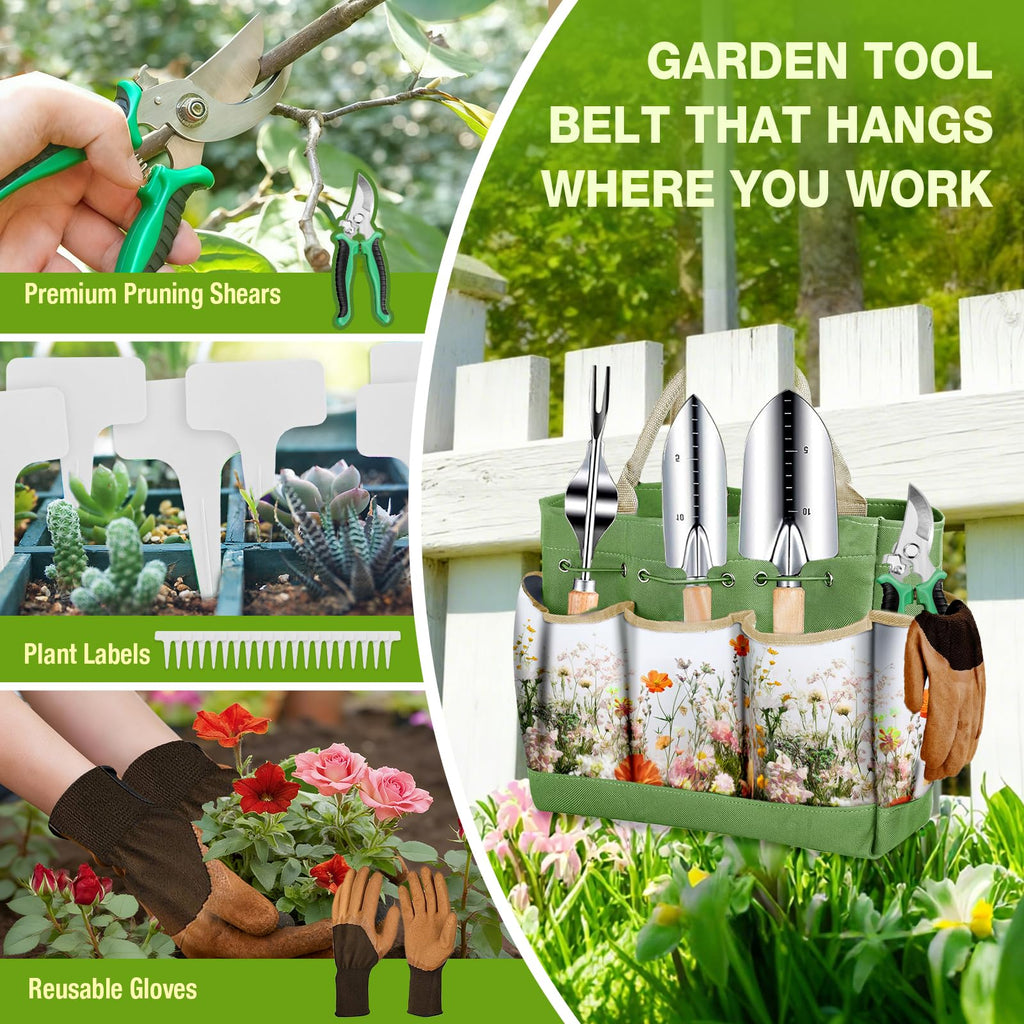 Gardening Tools Set for Women 29Pcs Heavy Duty Garden Hand Tools Set with Floral Tote Bag Rust-Proof Garden Tool Kit Supplies Gardening Esssential Garden Gifts for Mothers Day Mom Beginner
