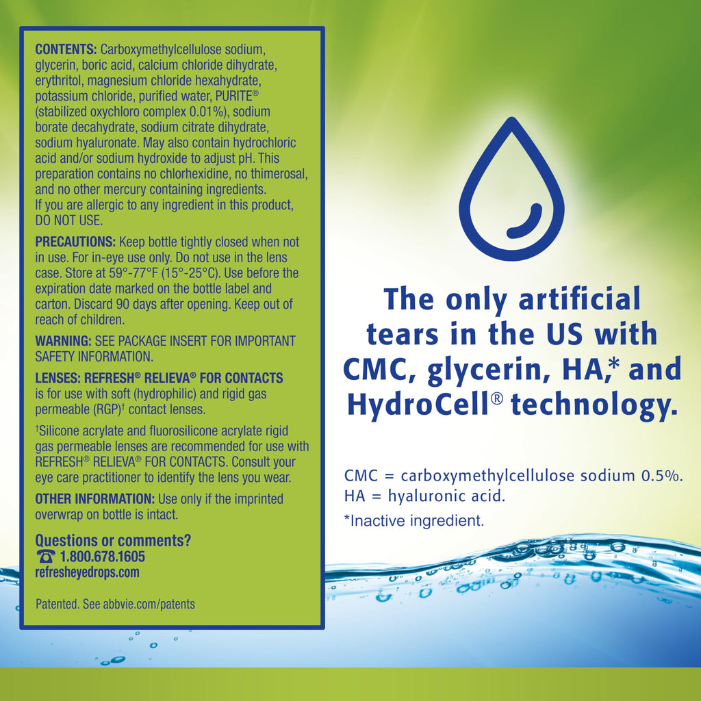 Refresh Relieva for Contacts Lubricant Eye Drops For Dry Eyes, 0.27 Fl Oz Sterile