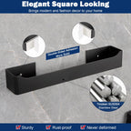 NearMoon Self Adhesive Hand Towel Holder/Towel Ring, Stainless Steel Hand Towel Bar Rustproof Stick on Wall-Towel Rack for Bathroom/Kitchen, Square Sticky and Wall Mounted (12 Inch, Matte Black)