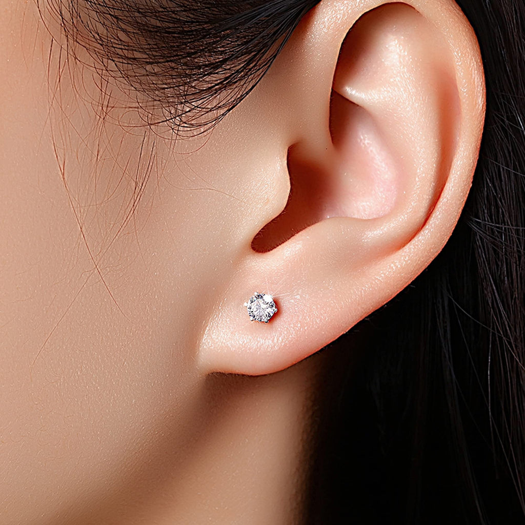ALEXCRAFT Silver Stud Earrings for Women, Sterling Silver Cubic Zirconia Halo Stud Earrings Set Round Heart Square Diamond Studs Valentines Earrings Pack, 6 Pairs