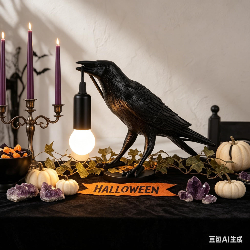OVANUS Crow Lamp Gothic Decor, Raven Table Night Light with Adjustab