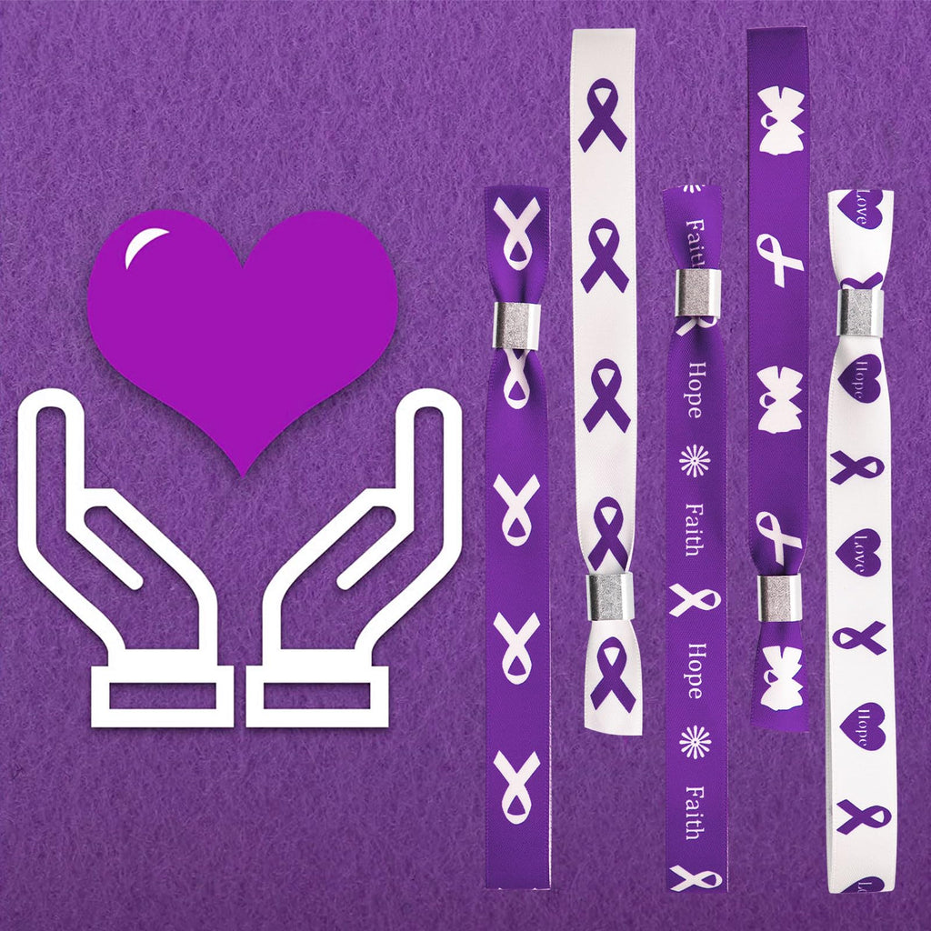 WANDIC Purple Ribbon Bracelets for Domestic Violence, Alzheimer Awareness, Breast Cancer Awareness, 30 PCS 5 Styles, Green Ribbon for Breast Cancer Awareness, 6.89 * 0.59in, Polyester, no Gemstone