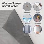 Window Screen Door Repair Kit Include Window Screens Mesh 48"x118" with All Tools in Window Screen Replacement(2pcs Screen Rollers, Screen splines, Hook, Utility Knife and Ruler), Yolovit