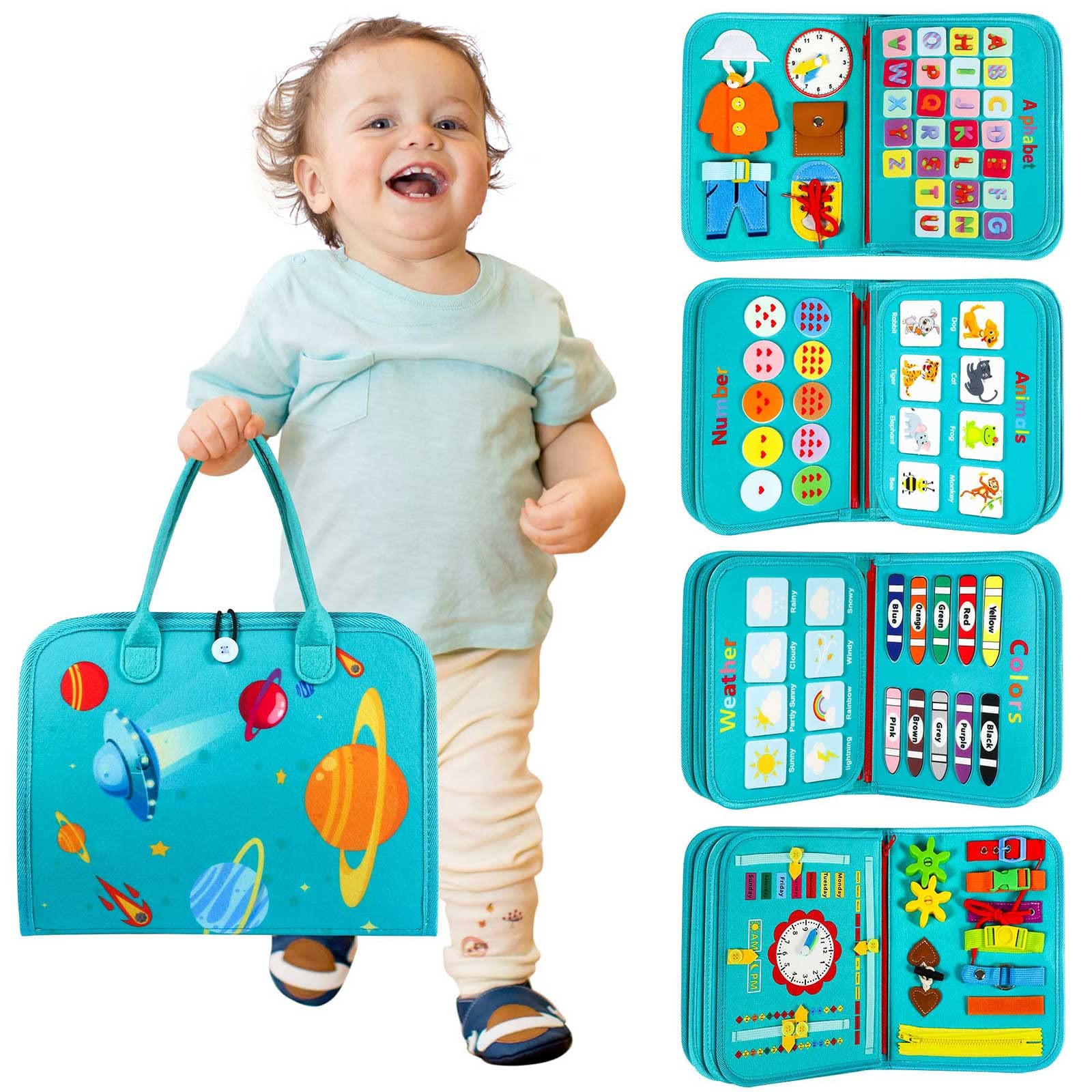 Winblo Toddler Busy Board - Montessori Toys for Toddler Boy Birthday Gift, Educational Learning Sensory Busy Book for Toddlers Boys, Airplane Car Travel Activities Toy for Toddlers