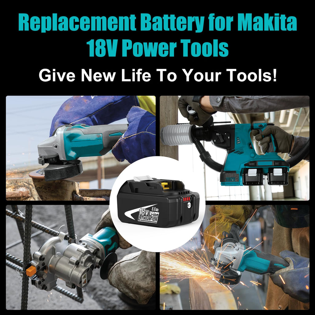 2-Pack 8000mAh High Capacity Replacement for Makita 18V Battery Compatible with Makita 18 Volt Batteries BL1860B BL1850B BL1840B BL1830B BL1815B LXT400 with LED Indicator Cordless Power Tools (White)